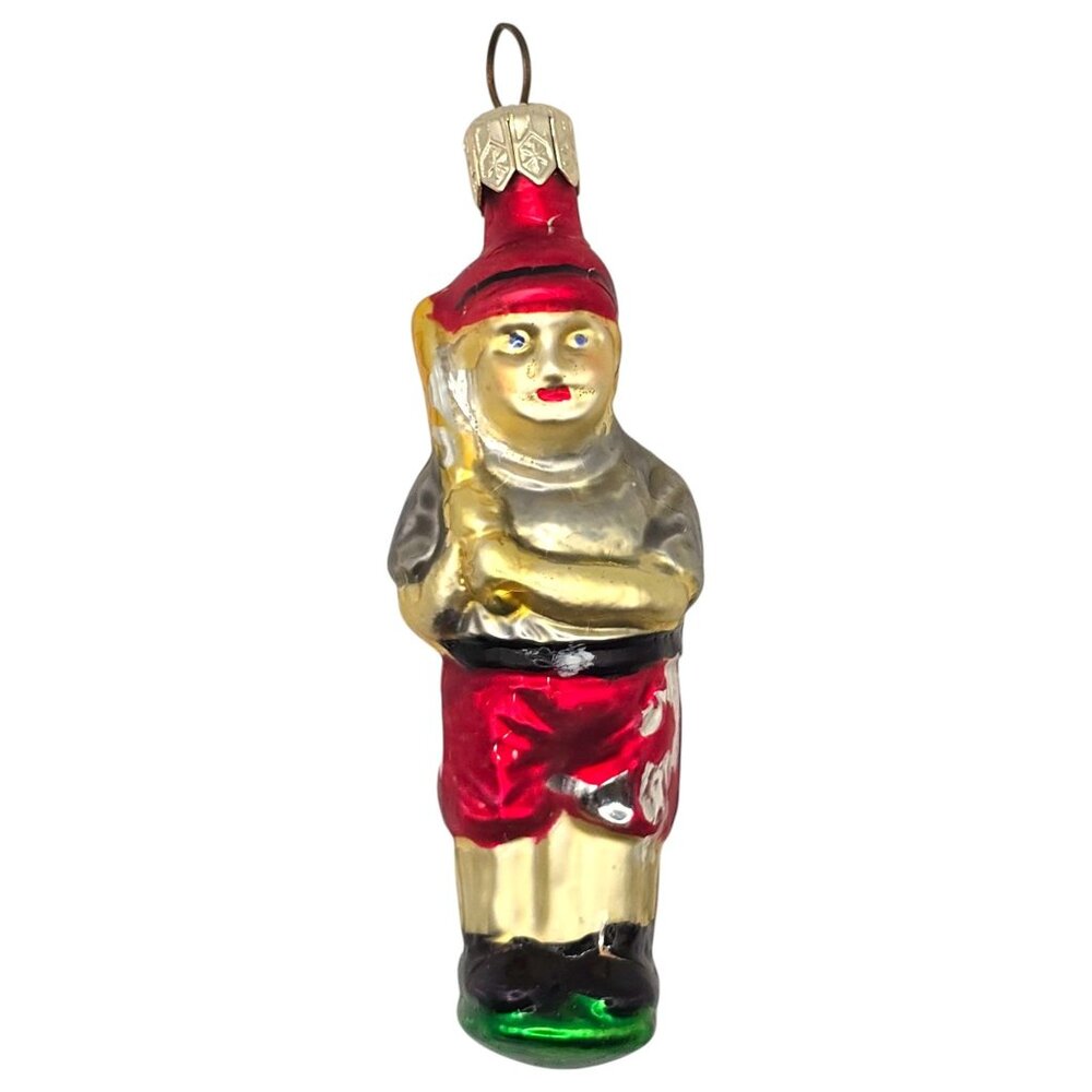 Vintage Blown Glass Baseball Dutch Boy Ornament 4" Hand-Painted West Germany